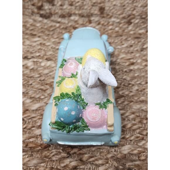 Happy Easter Bunny Blue Vintage Style Truck Tabletop Decoration Glitter Eggs New - Picture 5 of 8